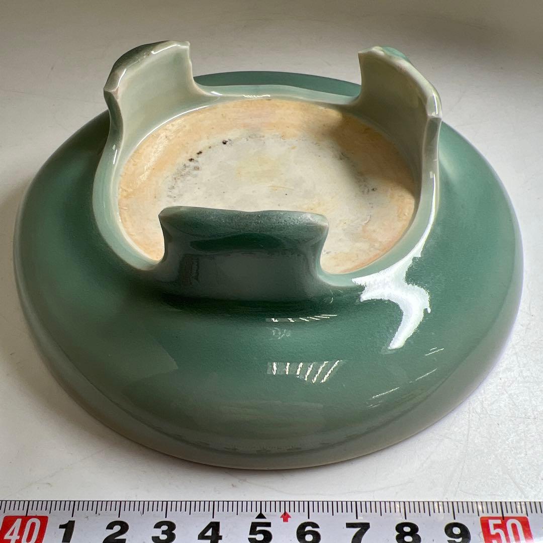 江戸時代後期　鍋島青磁　三足皿　幅約15.8㎝木箱付トヒコ東な8-0121☆2F