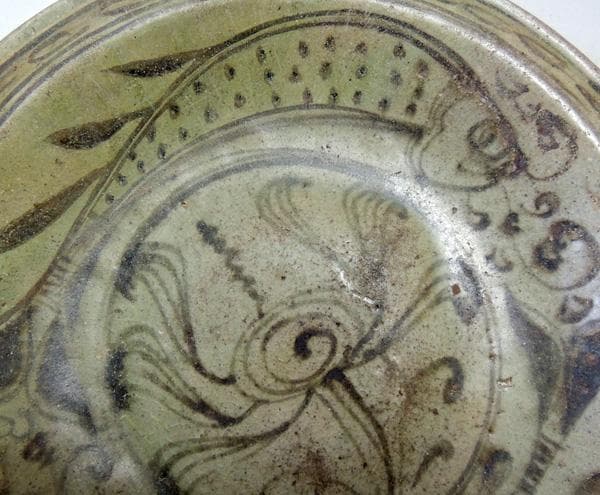 宋故録 スコータイ 鉄絵魚文皿 直径約27cm ソコタイ スンコロク