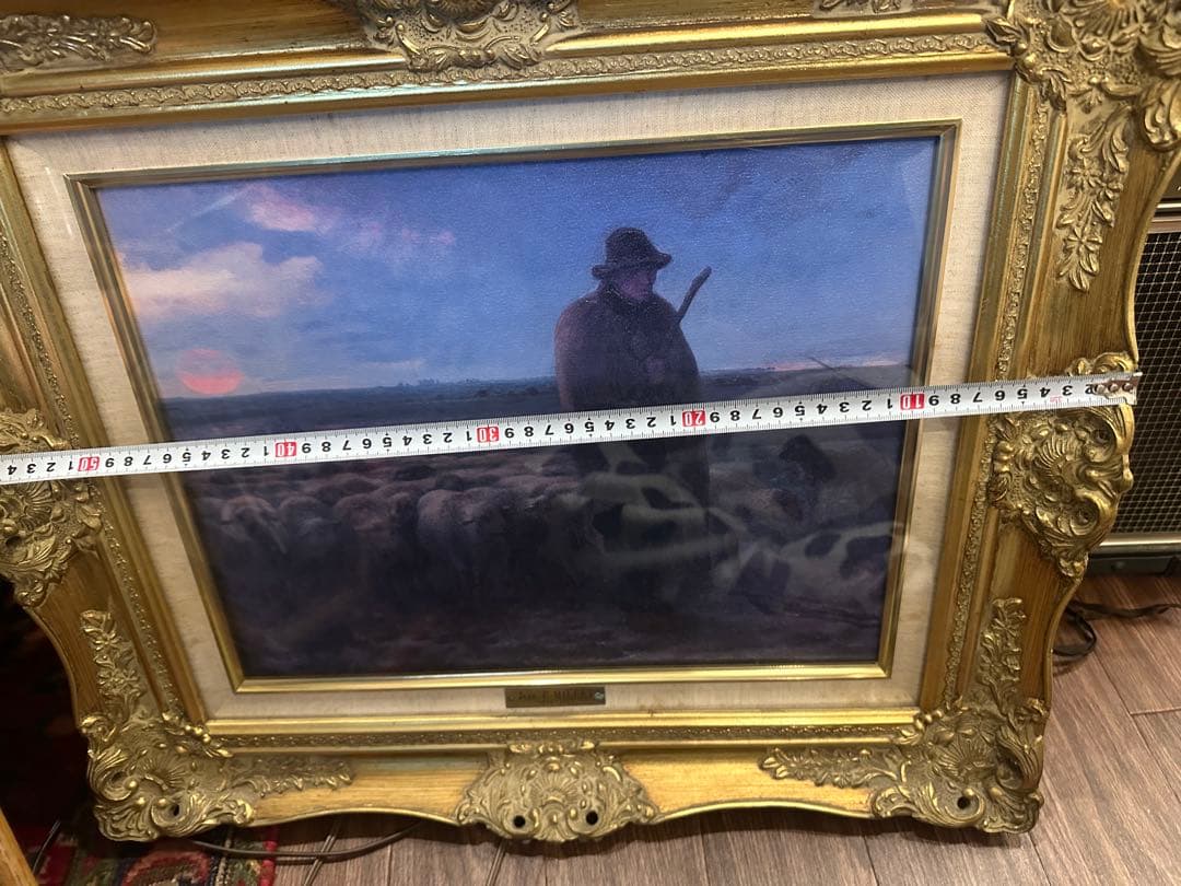 羊と牧人の絵画 金色フレーム　アンティーク風