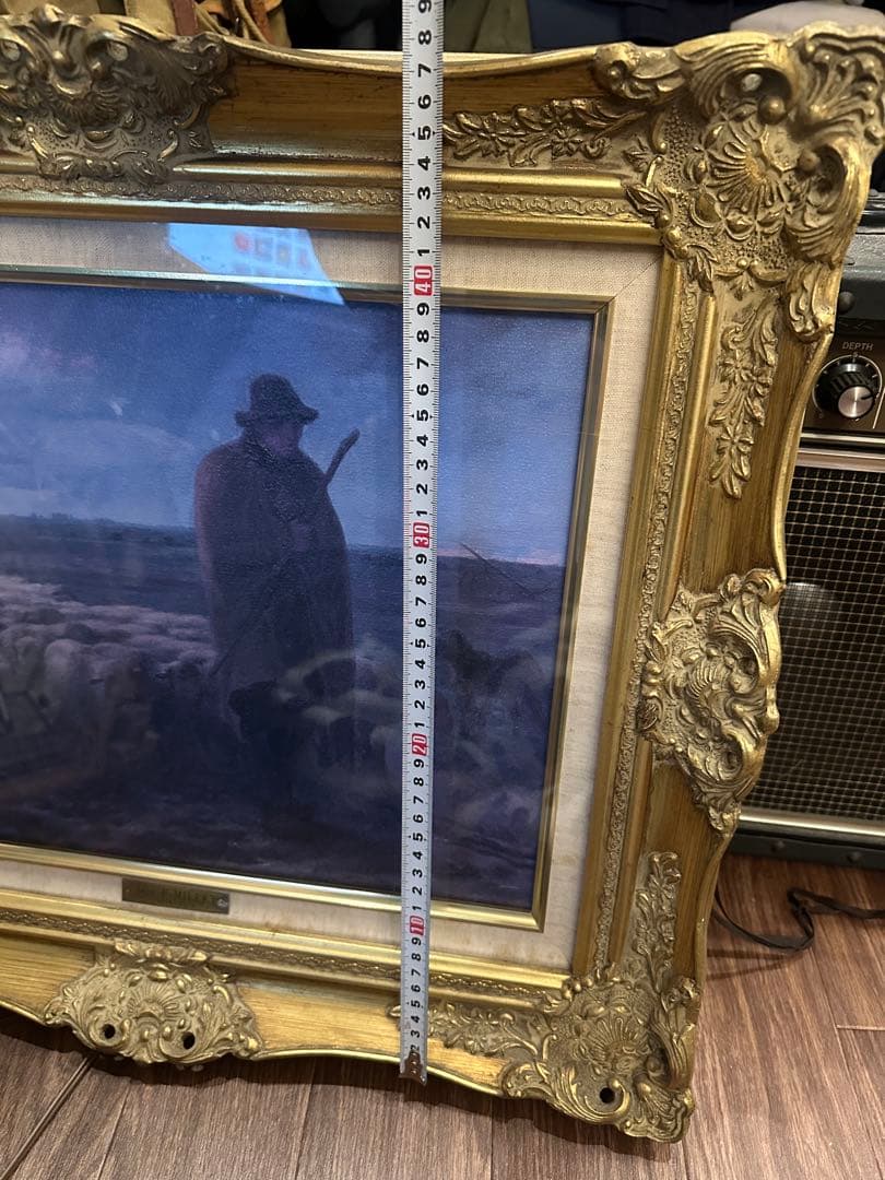 羊と牧人の絵画 金色フレーム　アンティーク風