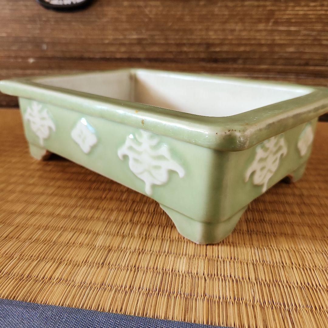 古い青磁水盤花器盆栽