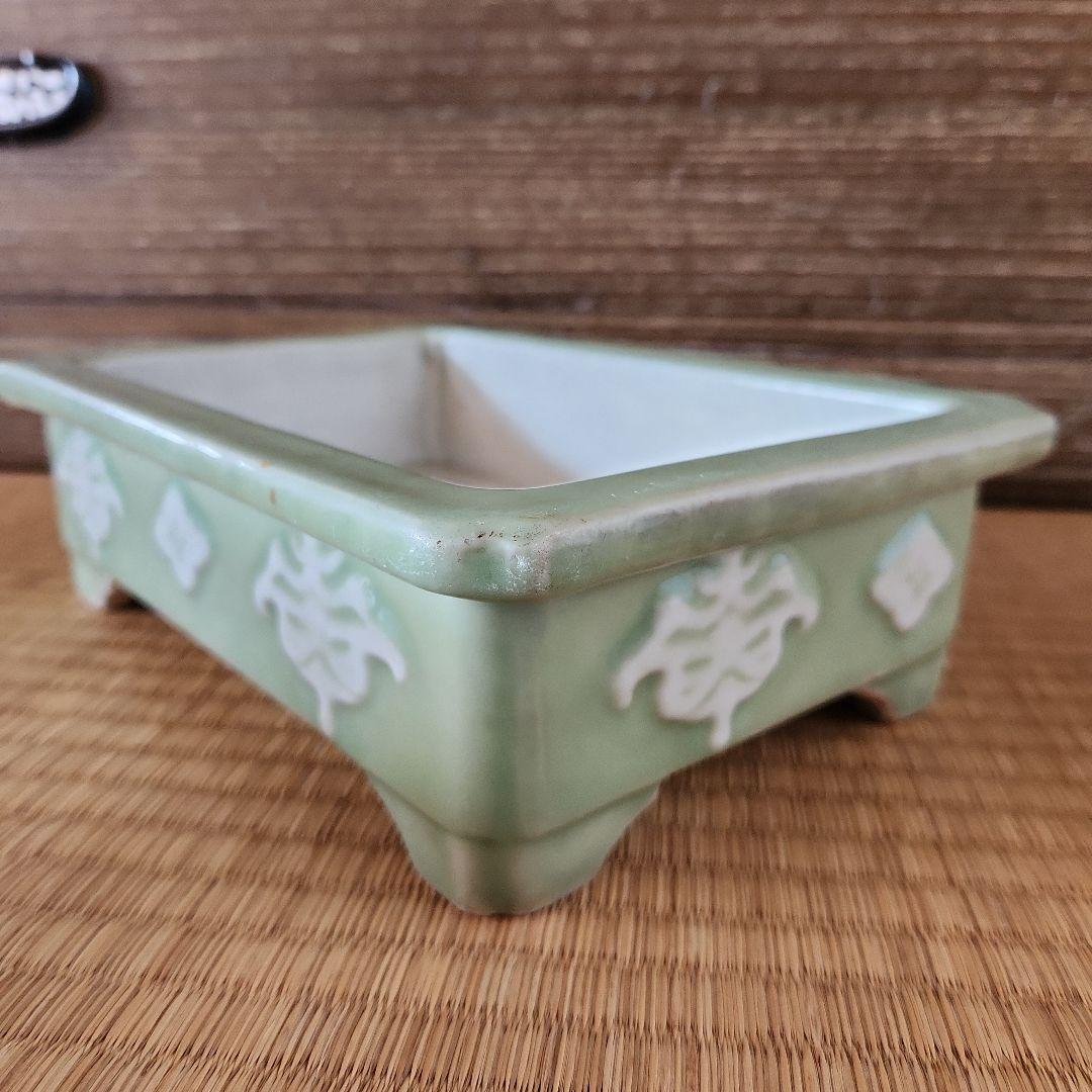 古い青磁水盤花器盆栽