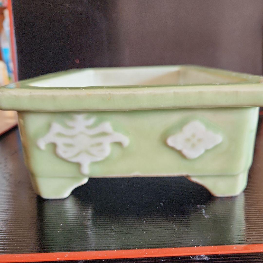 古い青磁水盤花器盆栽