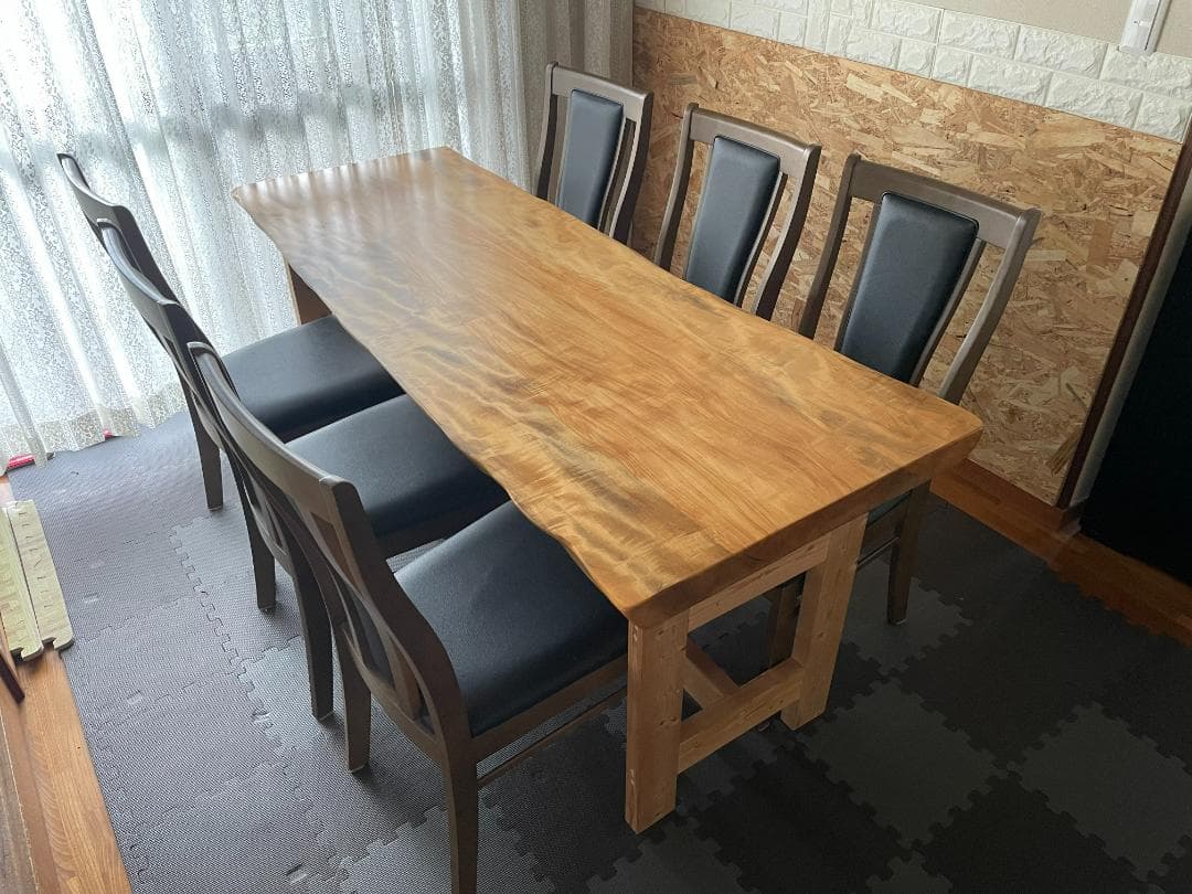 M*g様 【人気】一枚板テーブル 栃 橡 トチ 脚付き ダイニングテーブル