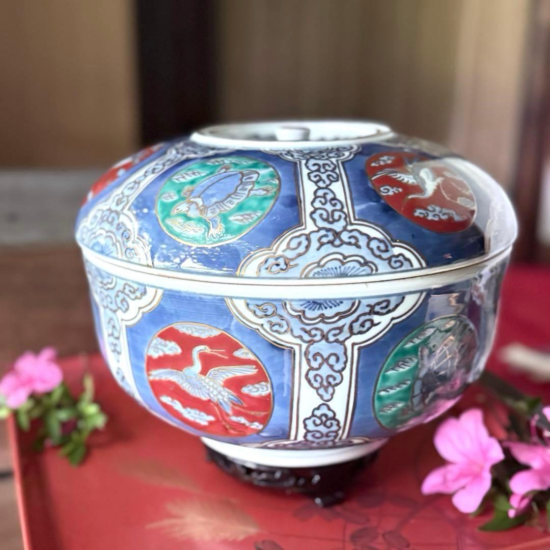 2200様感謝‼️これさえあれば‼️愛蔵品　倣古伊万里錦手蓋付大鉢　食籠1客時代木箱