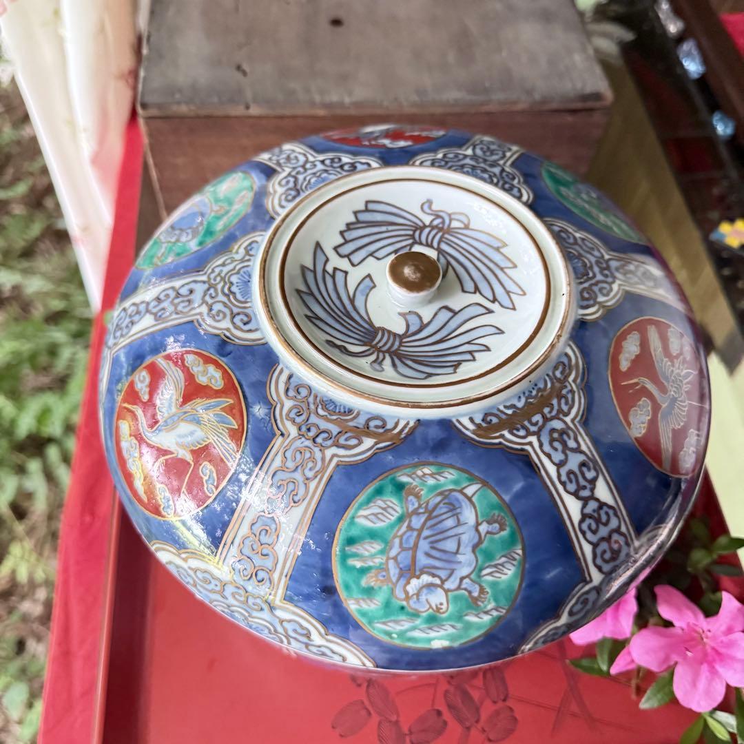 2200様感謝‼️これさえあれば‼️愛蔵品　倣古伊万里錦手蓋付大鉢　食籠1客時代木箱