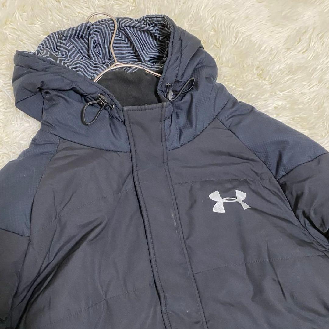 【希少2XL✨】アンダーアーマー フード付 ベンチコート ロングコート 黒 紺