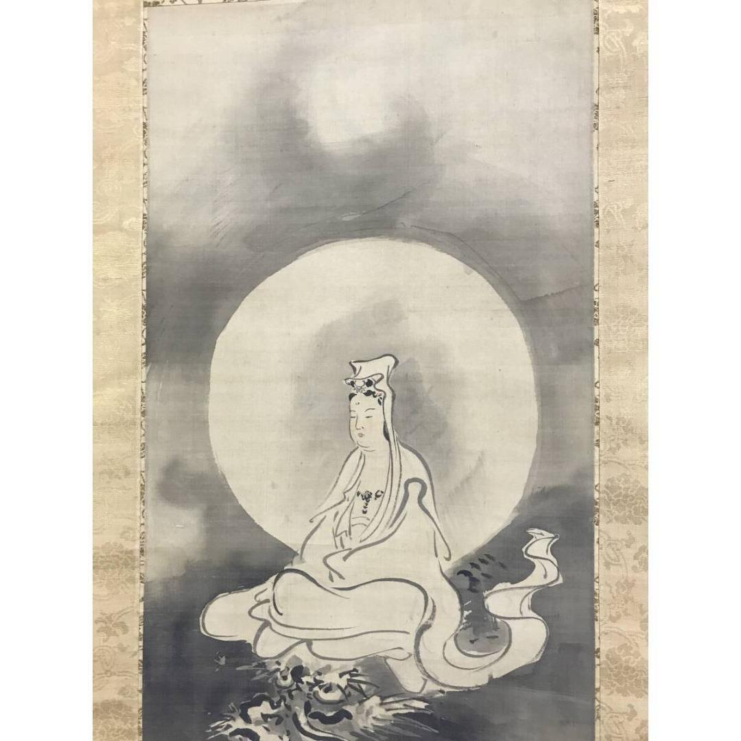 真作/狩野常信/龍乗観音図/仏掛軸/☆宝船☆AK-558