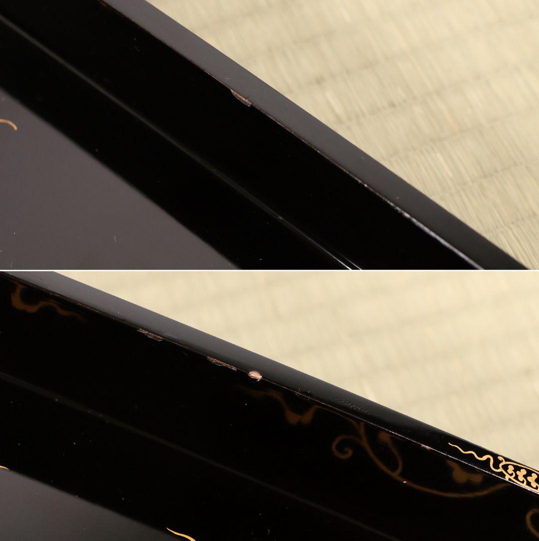 漆芸 木製漆器 唐草蒔絵 黒塗 長方盆 大小一組 2枚 脇取 広盆【MA719】