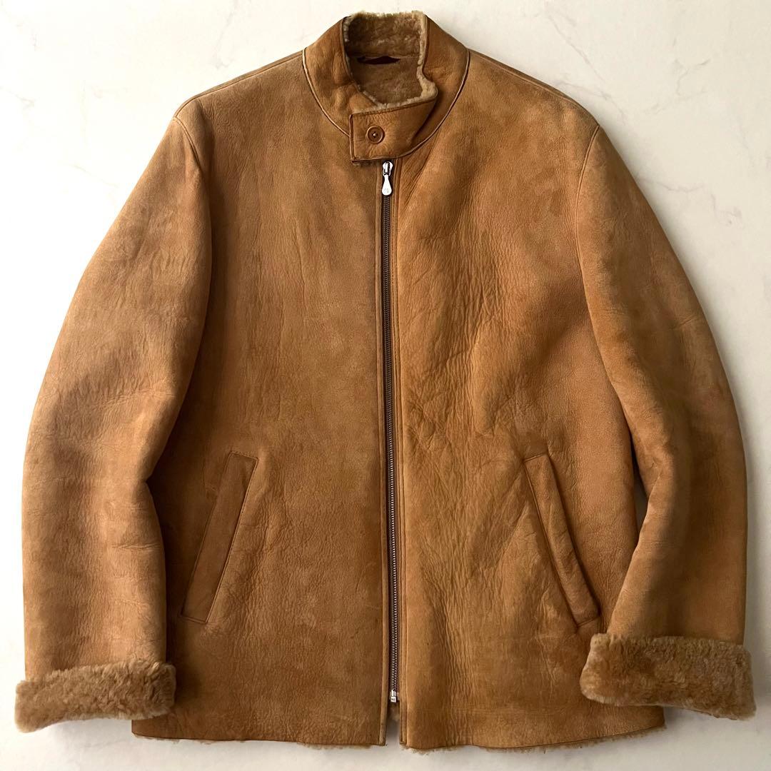 ポールスミス ムートン シングルライダースジャケット レザー 羊革 L ブラウン