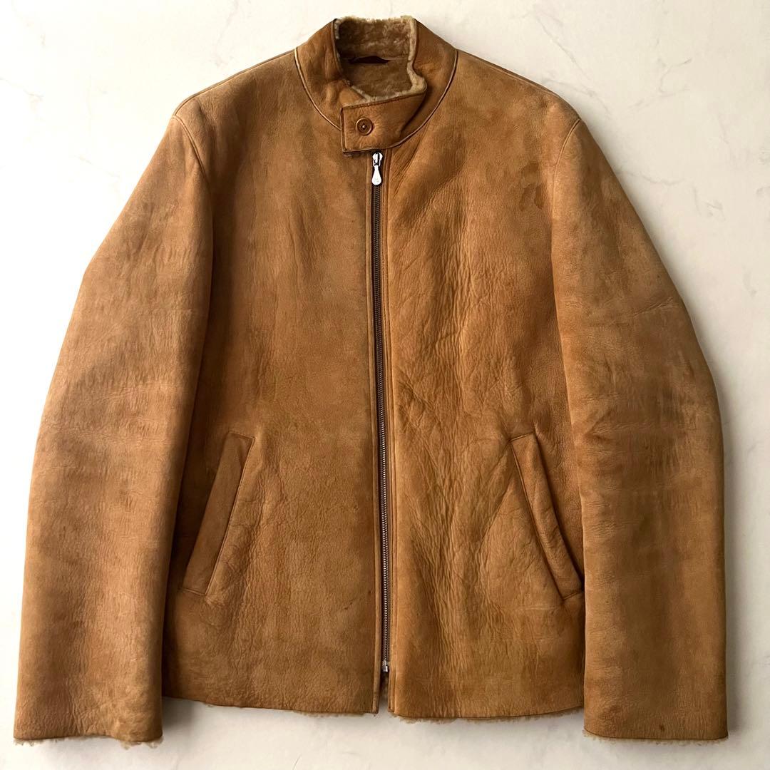 ポールスミス ムートン シングルライダースジャケット レザー 羊革 L ブラウン