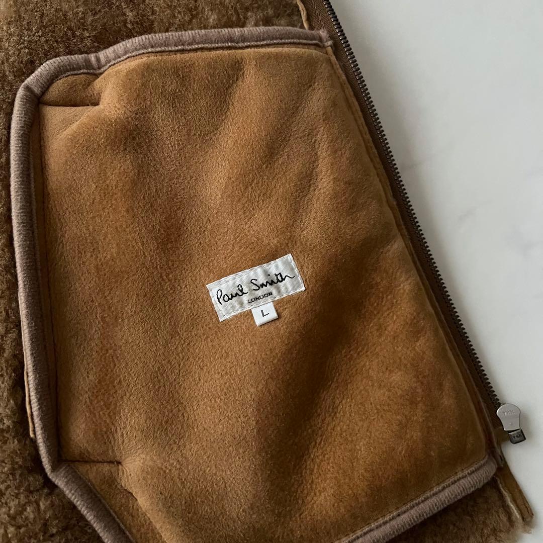 ポールスミス ムートン シングルライダースジャケット レザー 羊革 L ブラウン