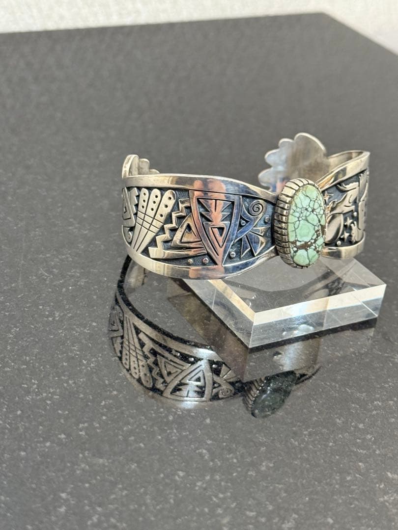 Hopi ホピ族 ゲイリー ターコイズ1石 オーバーレイ シルバーバングル