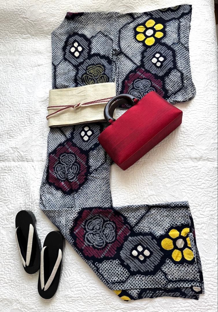 粋な大人の高級浴衣◆有松絞り 素晴らしい吉祥花文