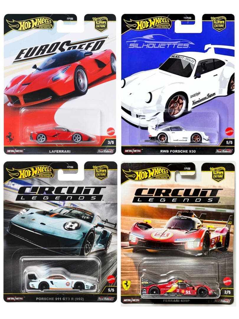 ホットウィール (4点) 499P、ラ・フェラーリ、ポルシェ 911、RWB