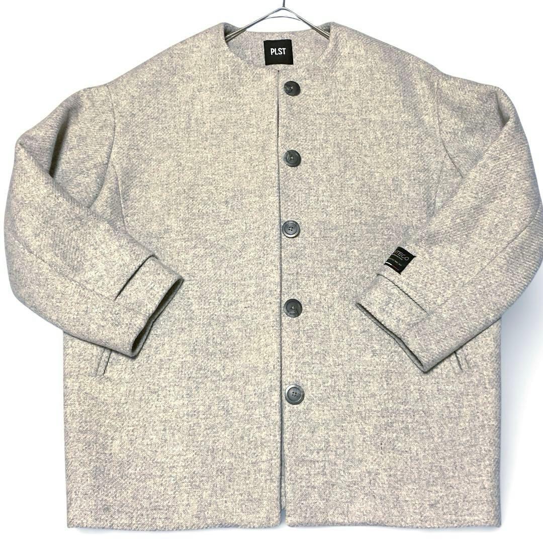 美品【PLST】MANTECOマンテコ ウール ノーカラーコート グレー上質素材