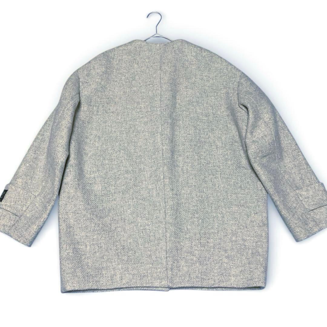美品【PLST】MANTECOマンテコ ウール ノーカラーコート グレー上質素材