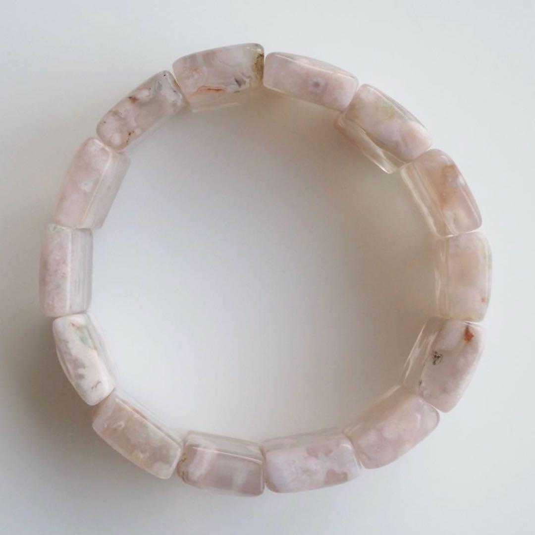 【抹茶】《2点限定》希少チェリーブロッサムアゲートのスクエアゴムブレス