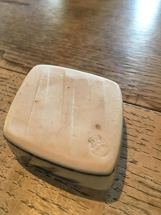 香合 菱形 笹りんどう 染付 銘あり 共箱付 中古 古物 19.01.12-1