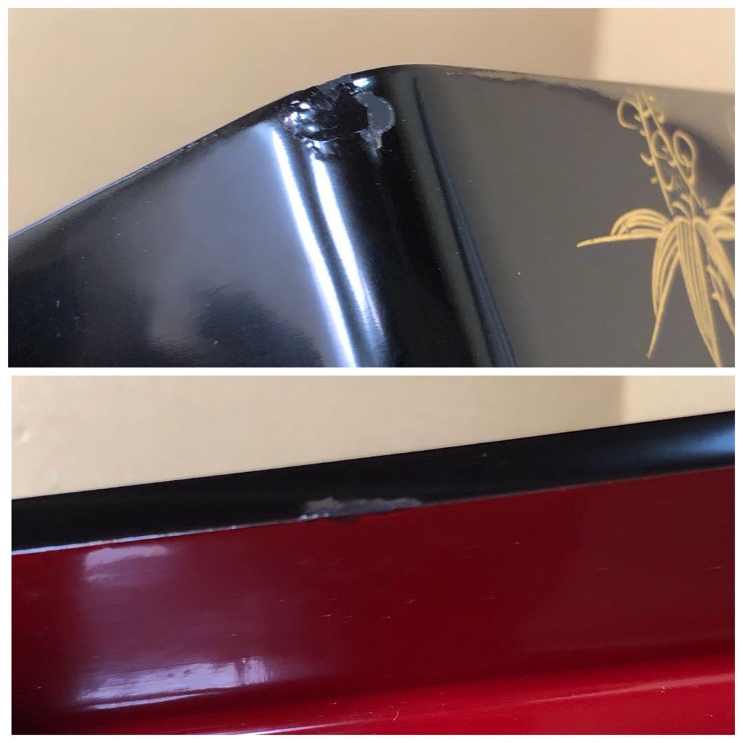 《レ》黒内朱 沈金松竹梅 四段重 替蓋付 木箱　251117え2