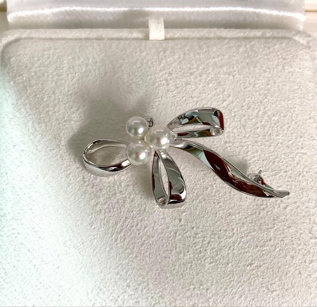 【新品未使用品】ミキモト パール ブローチ ベビーパール ブローチ リボン