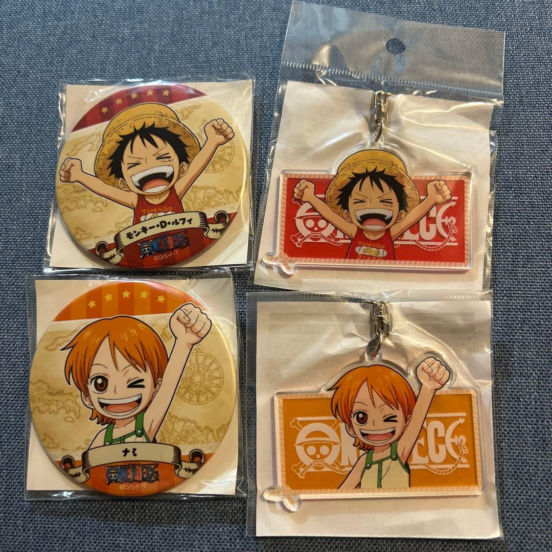 R*1様 【ONE PIECE】ルフィ/ナミ/缶バッジ&キーホルダー4点セット
