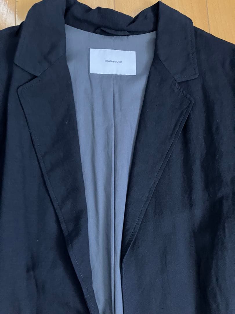 フレームワーク　綿麻ポプリンコート　ネイビー　フリー　美品