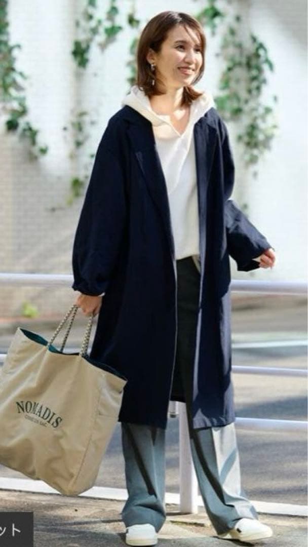 フレームワーク　綿麻ポプリンコート　ネイビー　フリー　美品