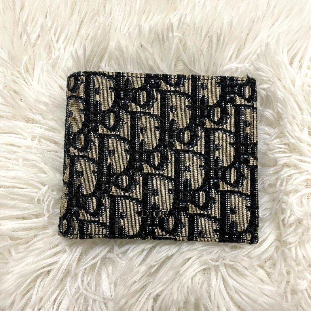 極美✨付属完備✨ディオール 二つ折り財布 オブリーク サドル レザー