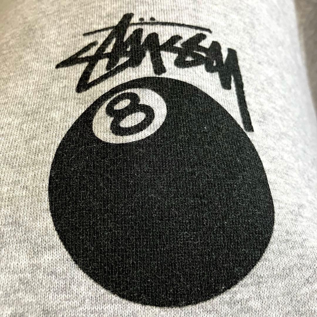 古着 ステューシー 両面ロゴ 8ボール パーカー グレー XL 裏地フリース