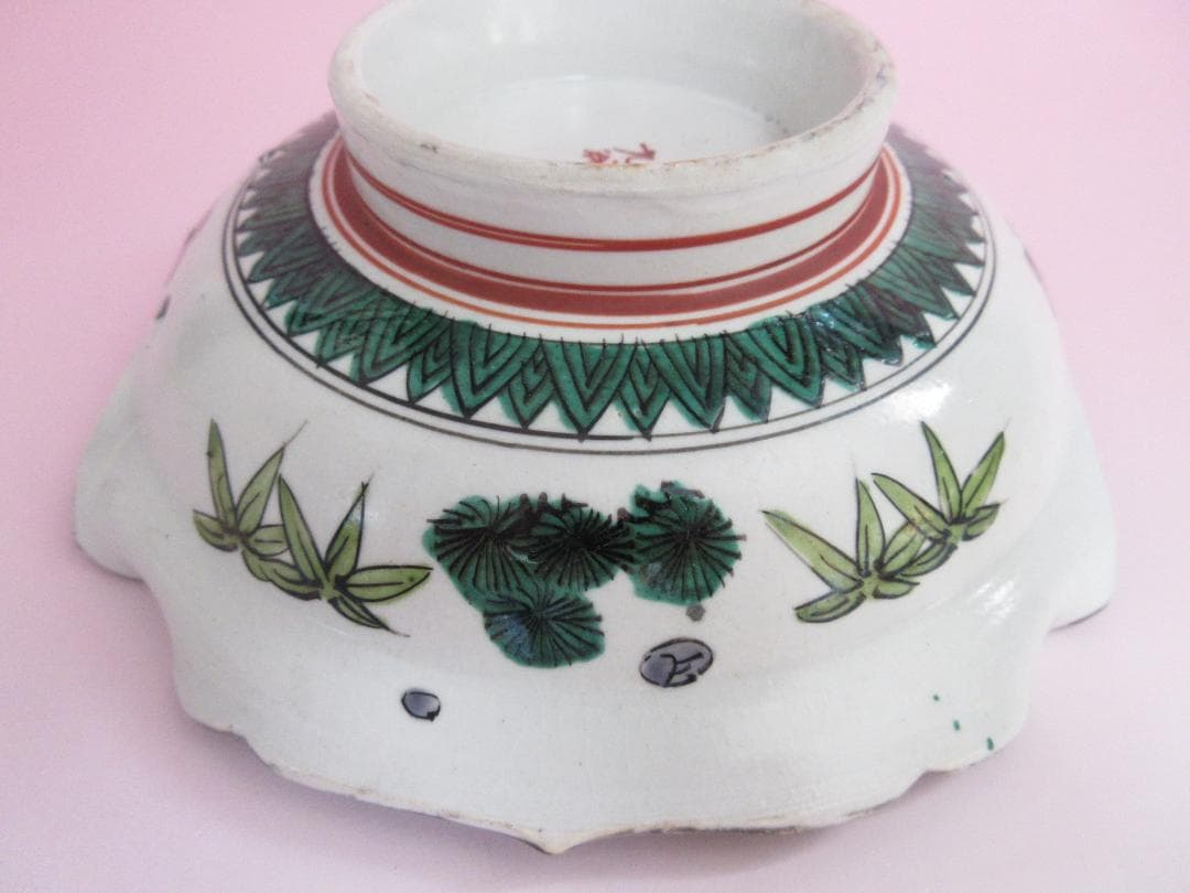 時代物 九谷焼 青手風 紫陽花紋 変形 なます皿 3客 TN 108 70816