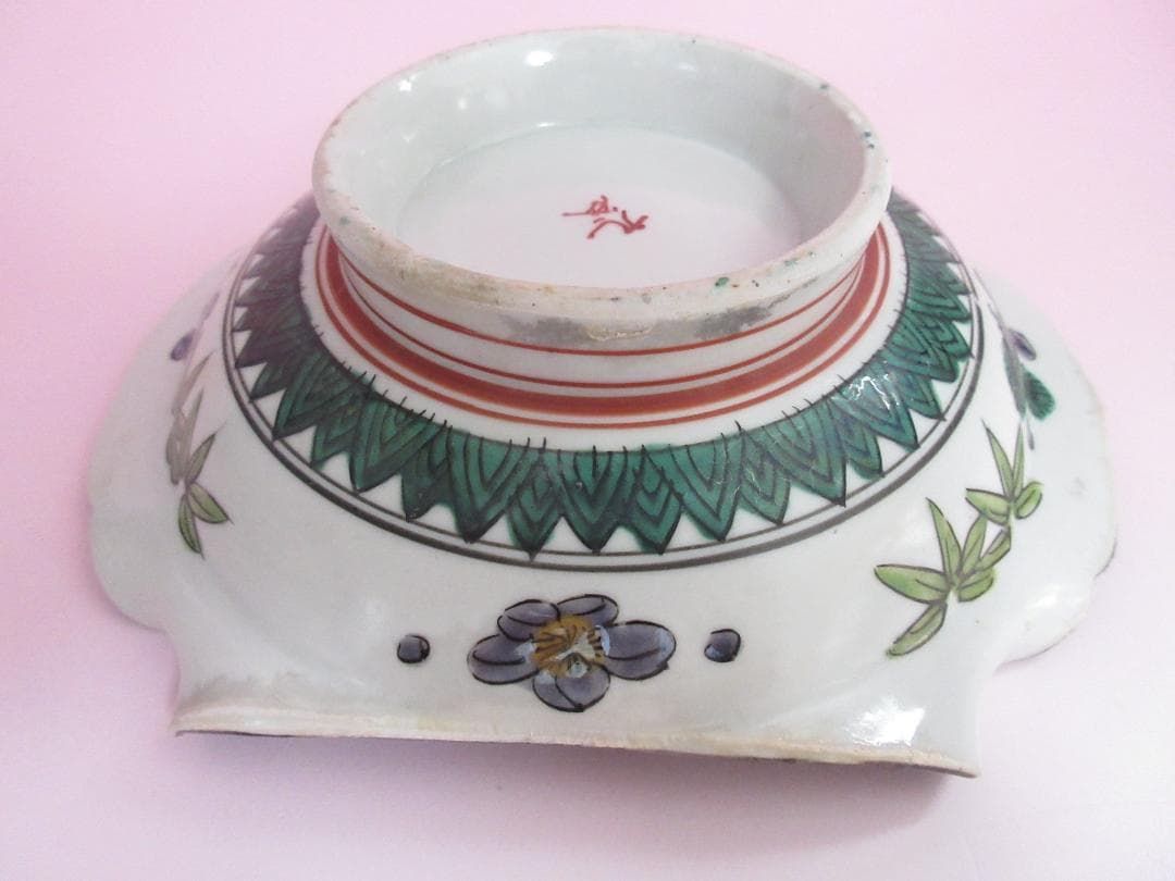 時代物 九谷焼 青手風 紫陽花紋 変形 なます皿 3客 TN 108 70816