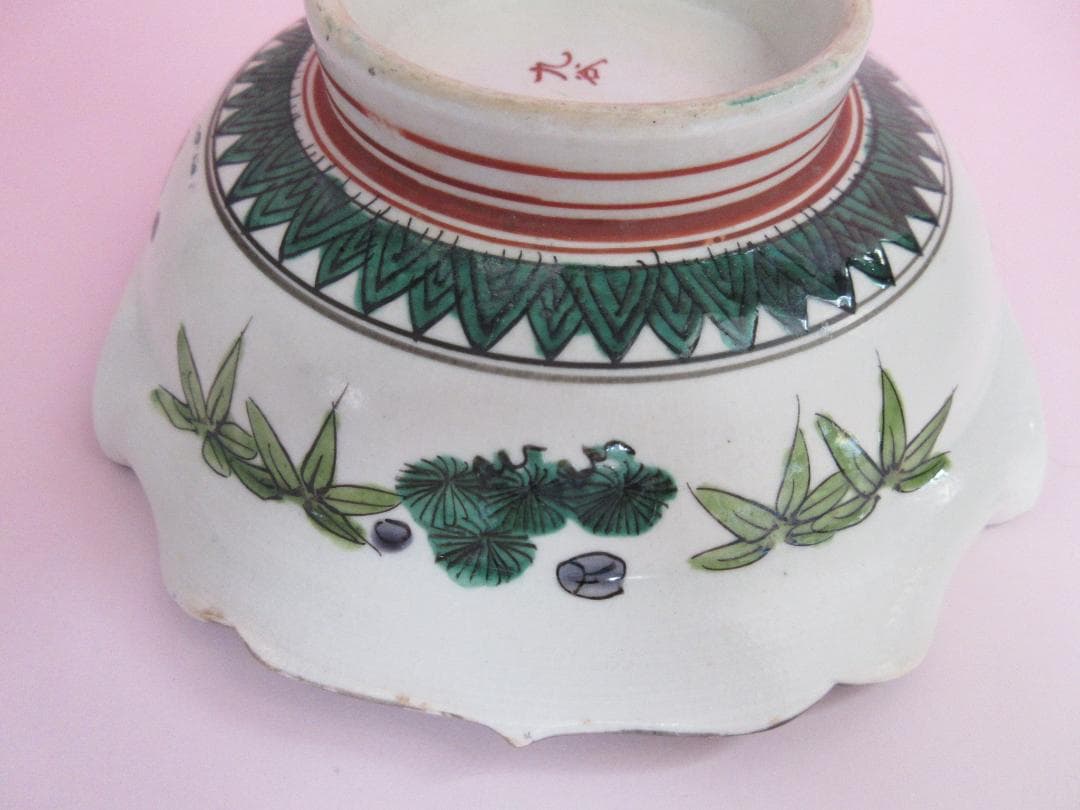 時代物 九谷焼 青手風 紫陽花紋 変形 なます皿 3客 TN 108 70816