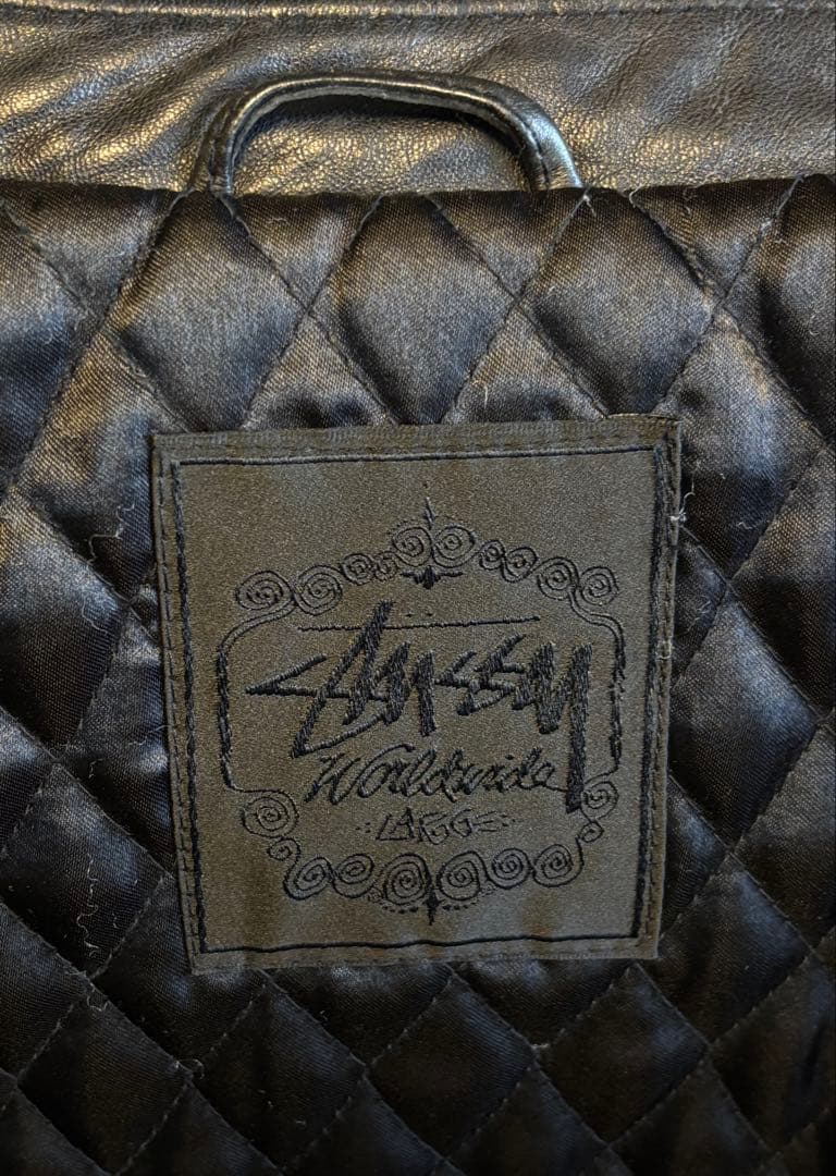 Stussy/レザー/ライダース/ジャケット/革ジャン/シングル/襟付/L/良品