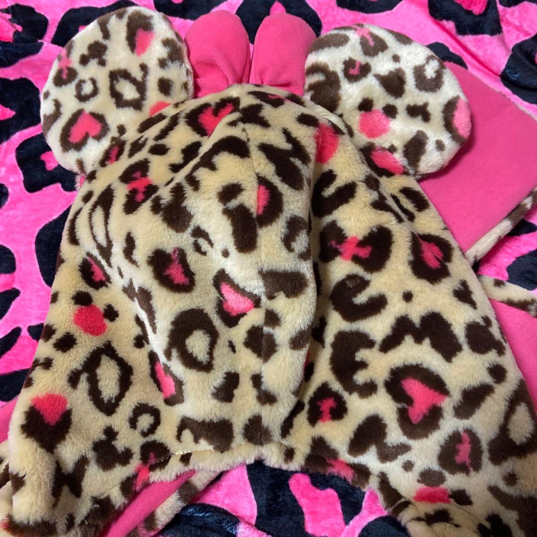 ♡ 美品 ディズニー ミニー ヒョウ柄 マフラーキャップ ♡
