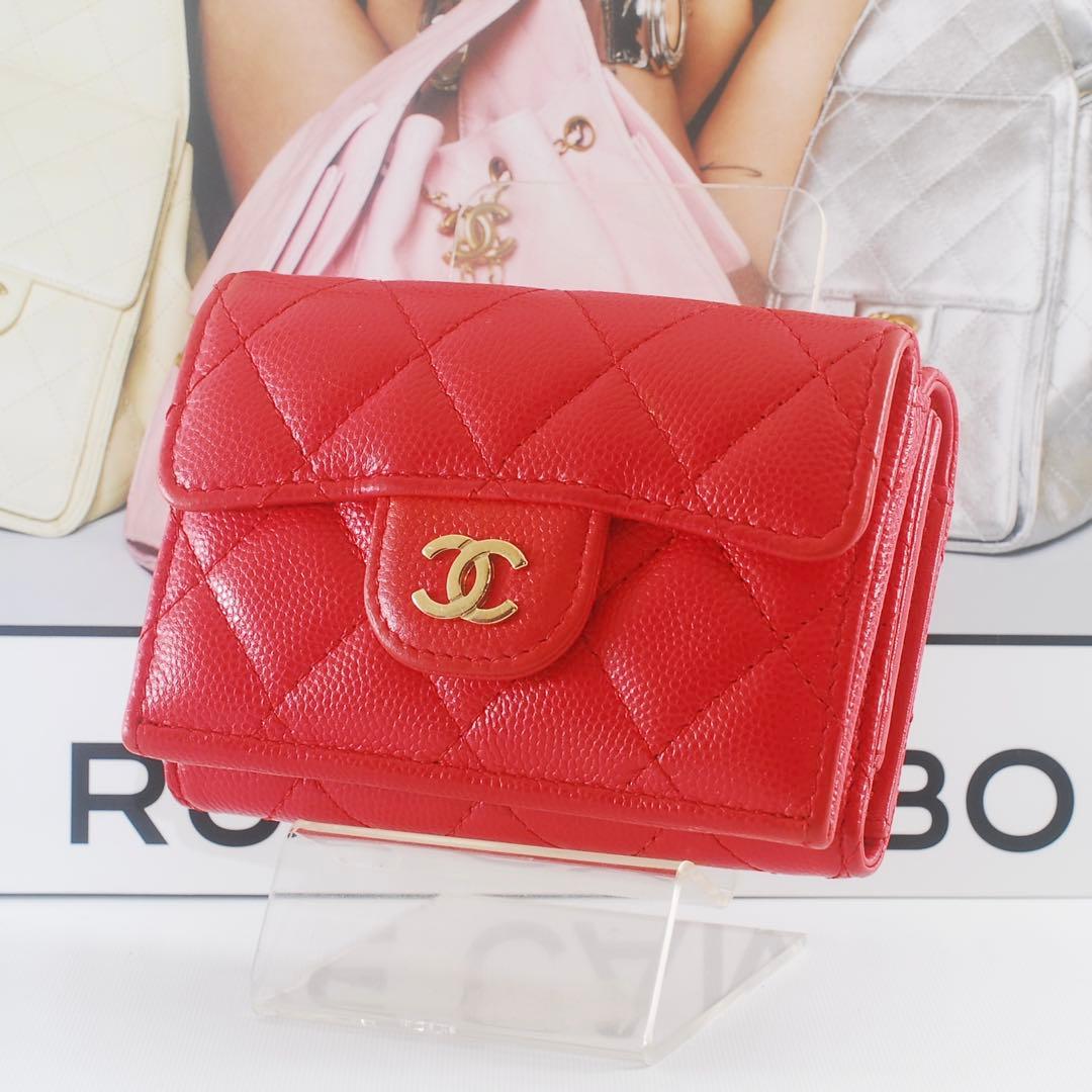 シャネル＊CHANEL＊キャビアスキン＊マトラッセ＊三つ折り財布＊レッド