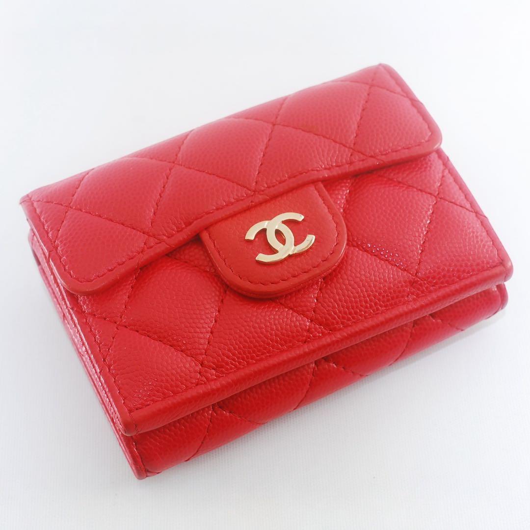 シャネル＊CHANEL＊キャビアスキン＊マトラッセ＊三つ折り財布＊レッド