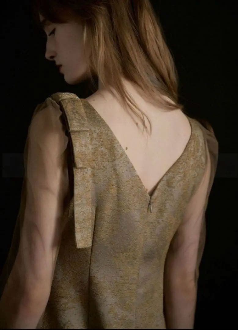 Shoulder ribbon jacquard dress/LE’RURE