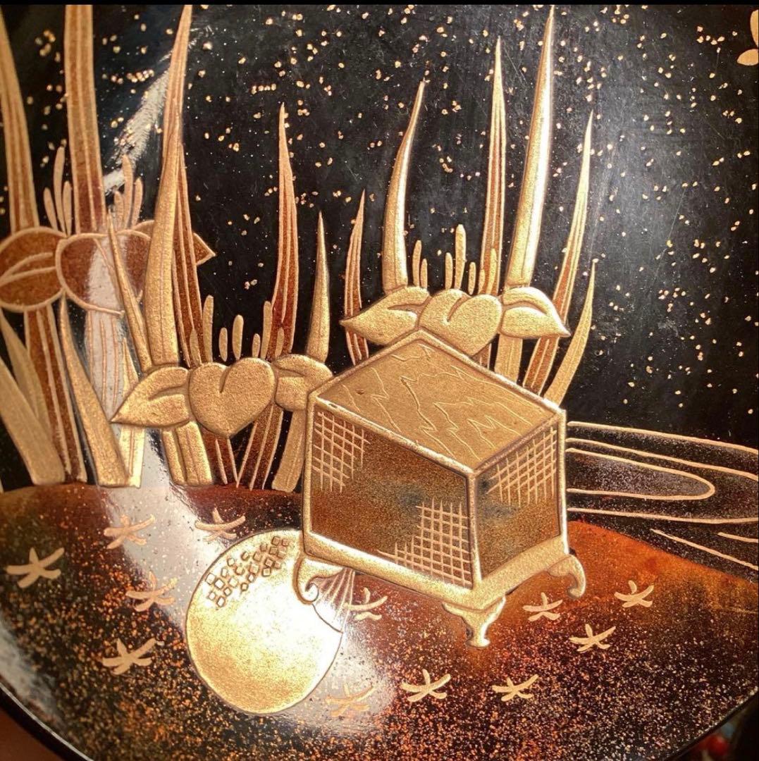 A1060 木製輪島塗　懐石道具　衝羽根に流水菖蒲　蒔絵　2客