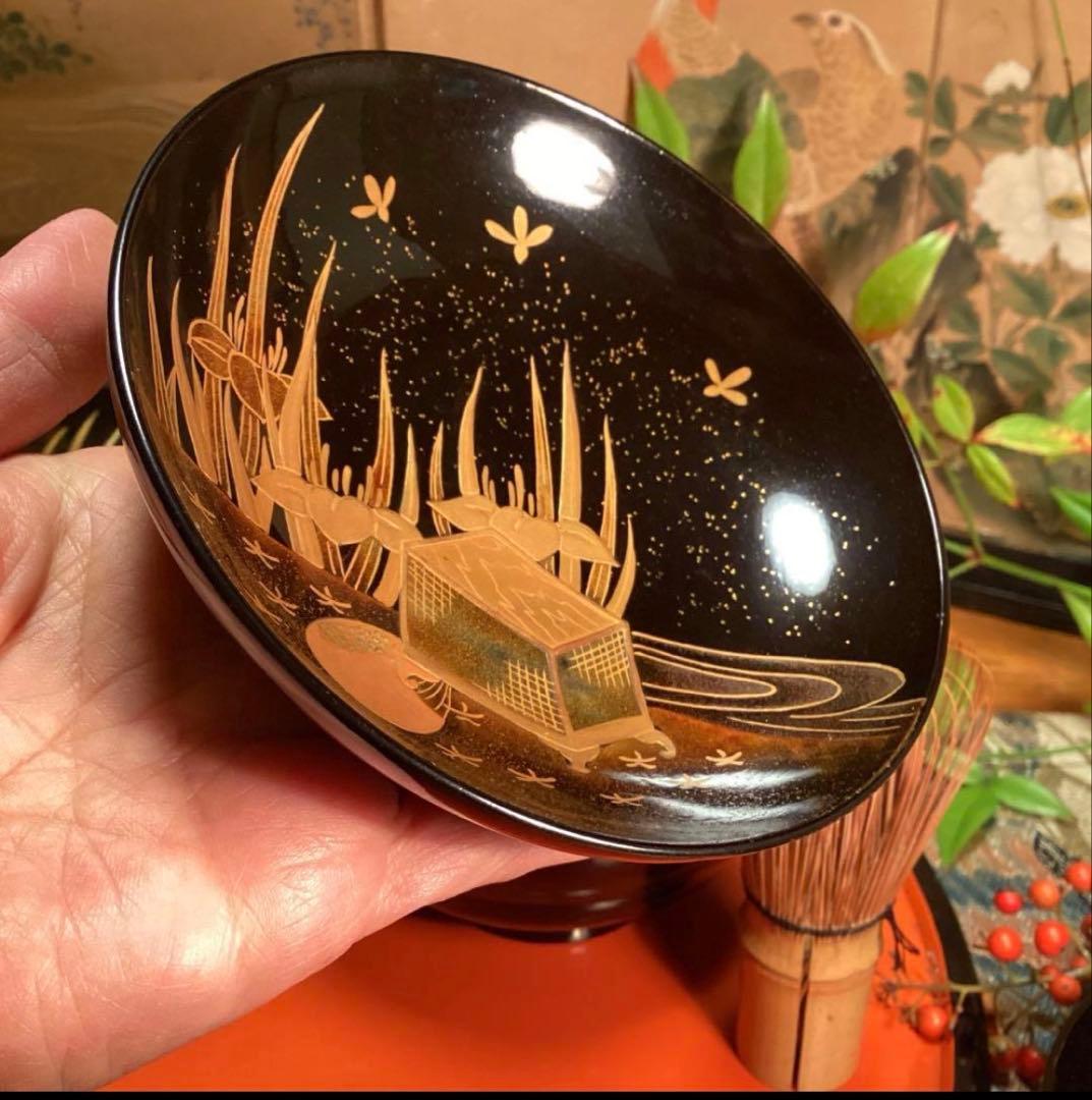 A1060 木製輪島塗　懐石道具　衝羽根に流水菖蒲　蒔絵　2客