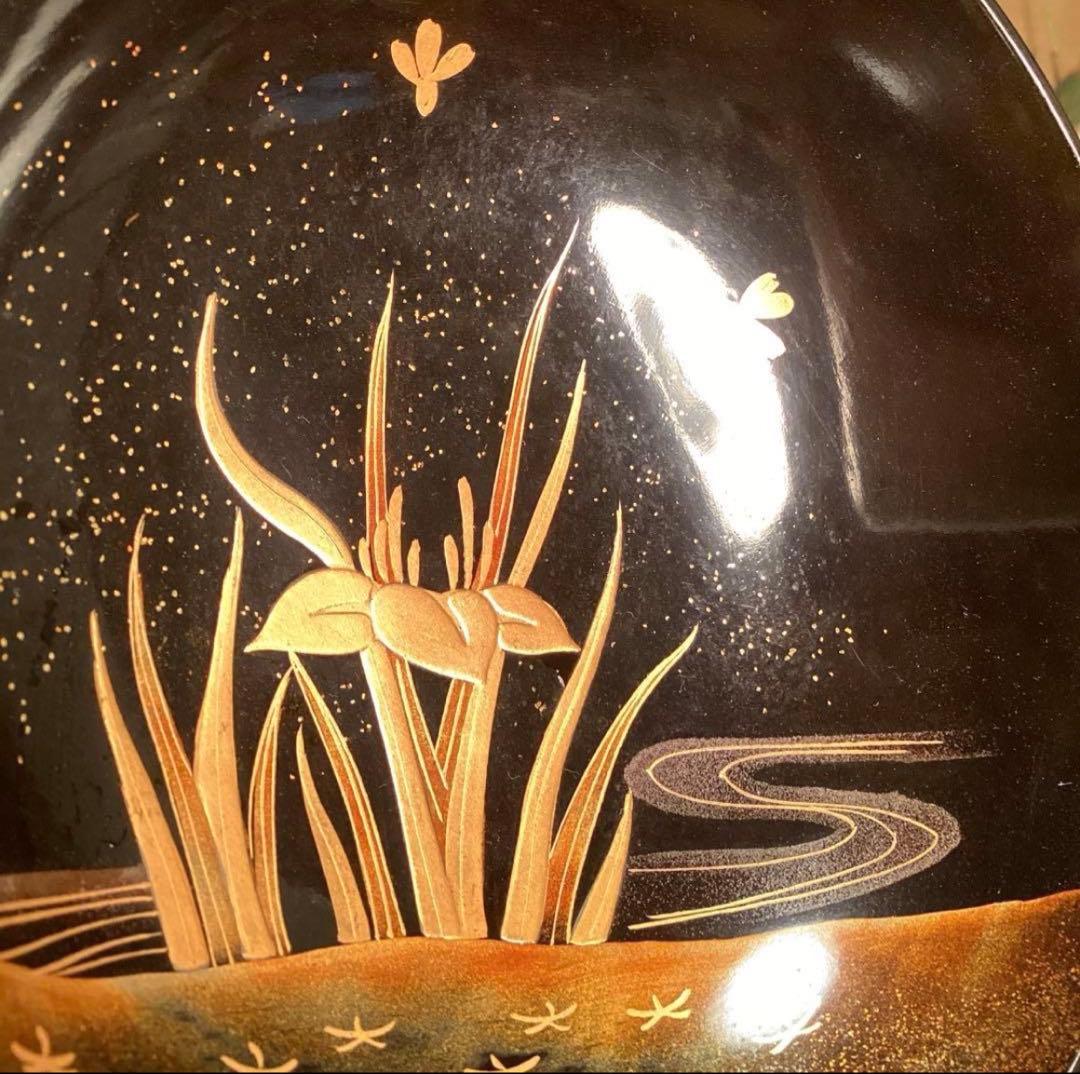 A1060 木製輪島塗　懐石道具　衝羽根に流水菖蒲　蒔絵　2客