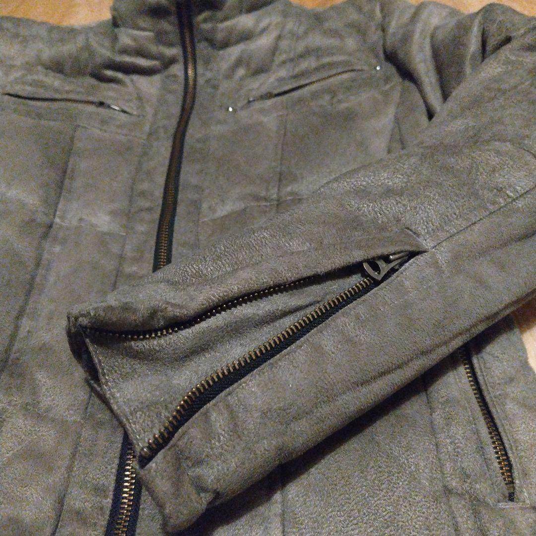 トルネードマート　フェイクレザーシングルライダースジャケット　ダブルジップ