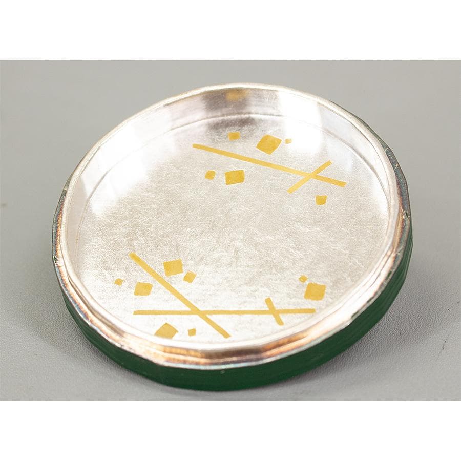 岡本漆専堂 漆園 而妙斎 書付 花押 青漆 折溜 香合 共箱 茶道具