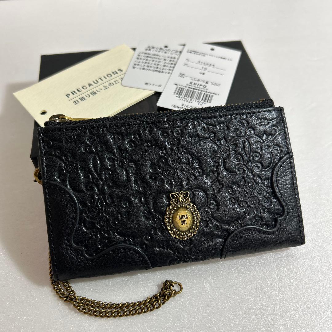 未使用 ANNA SUI ヴィンテージローズ 小銭入れ パスケース 黒