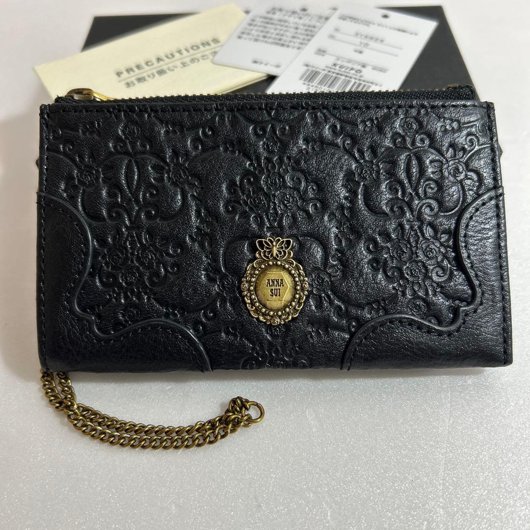 未使用 ANNA SUI ヴィンテージローズ 小銭入れ パスケース 黒