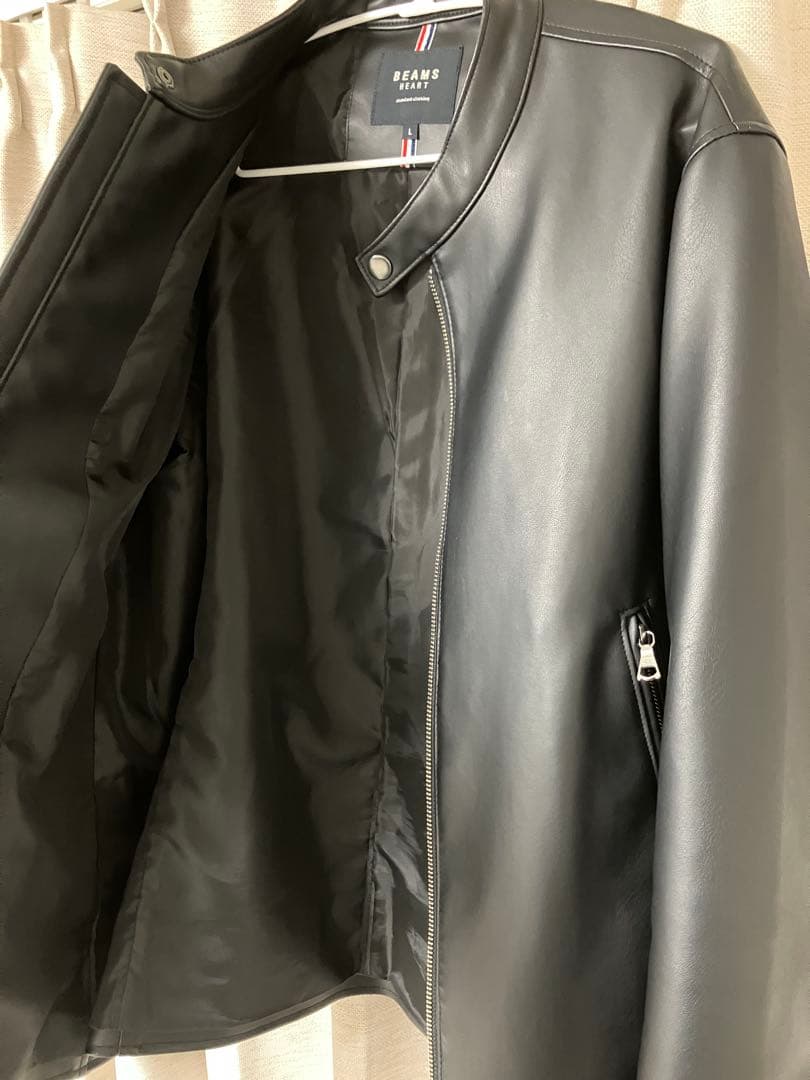BEAMS ブラック レザージャケット L シングル ライダース 革 黒