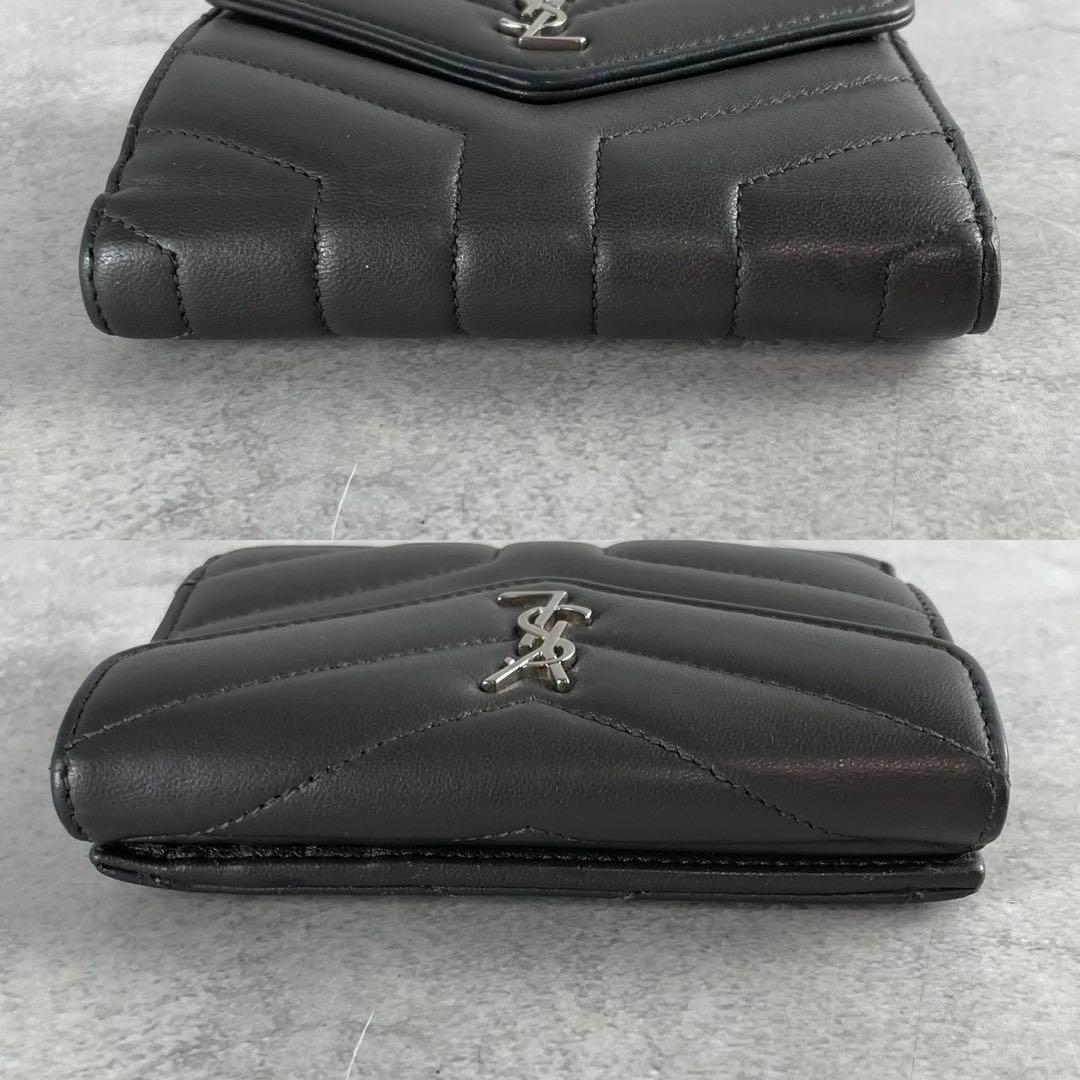 【美品】サンローランパリ 三つ折財布 カサンドラ レザー グレー