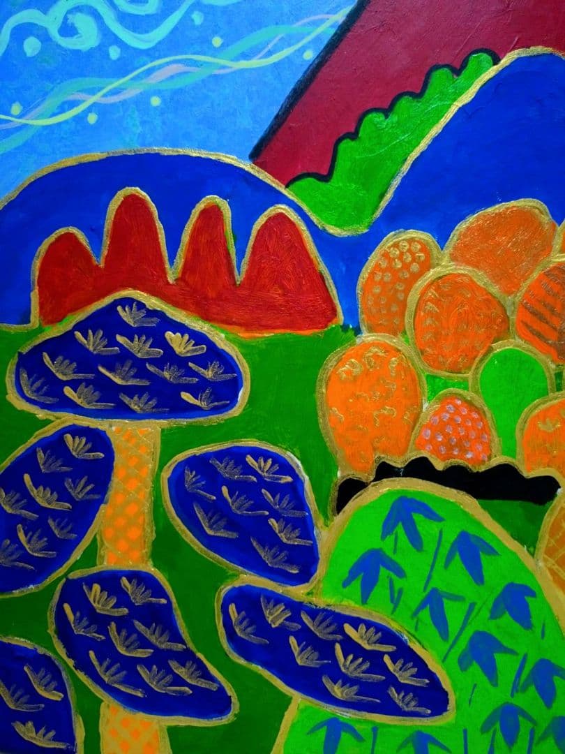 【P10号】片岡球子【めで多き富士】手描き/表裏サイン・印譜有/油彩/油絵/額縁