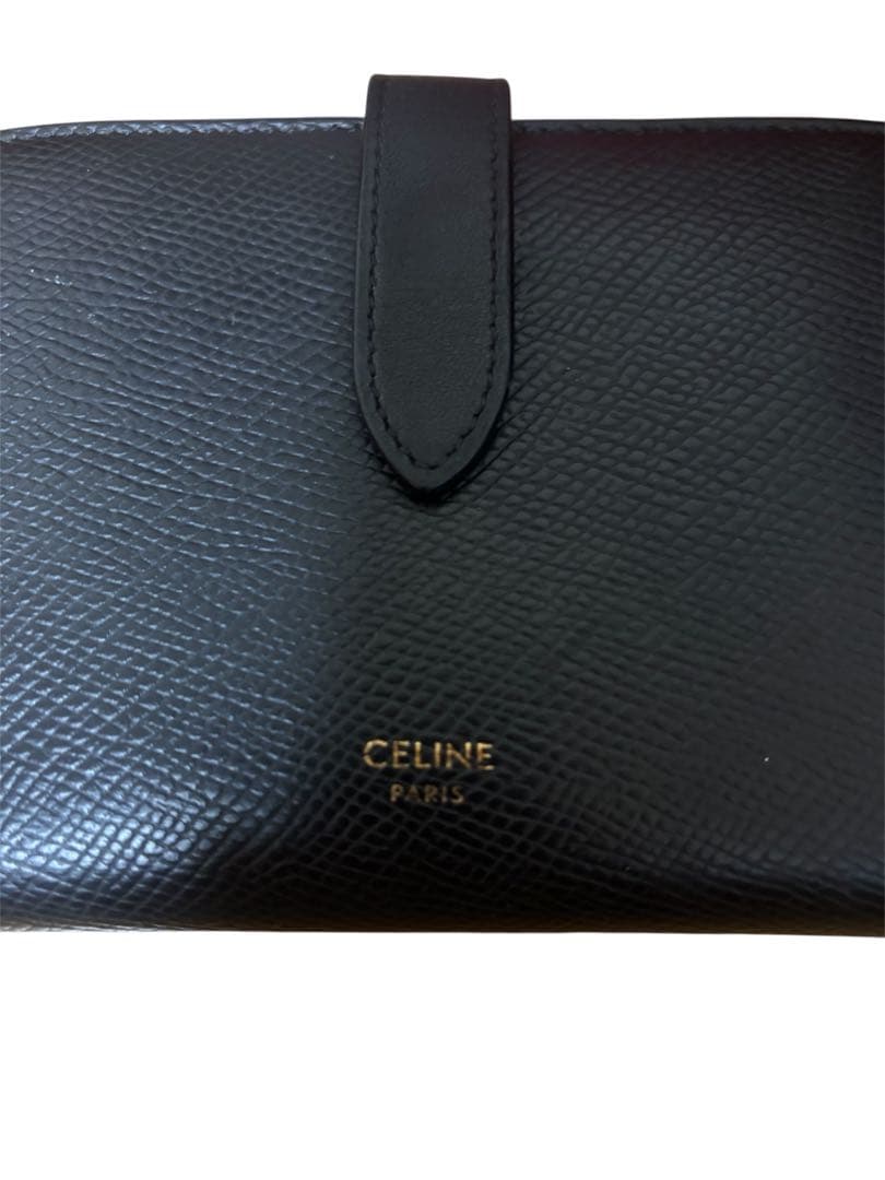 [美品]CELINE 二つ折り財布 ミディアム ストラップ ウォレット ブラック