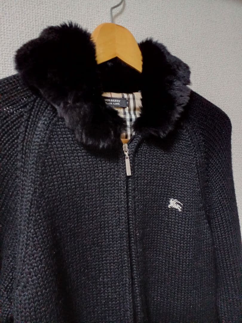 バーバリーブラックレーベル ラビットファー付きニットジャケット
